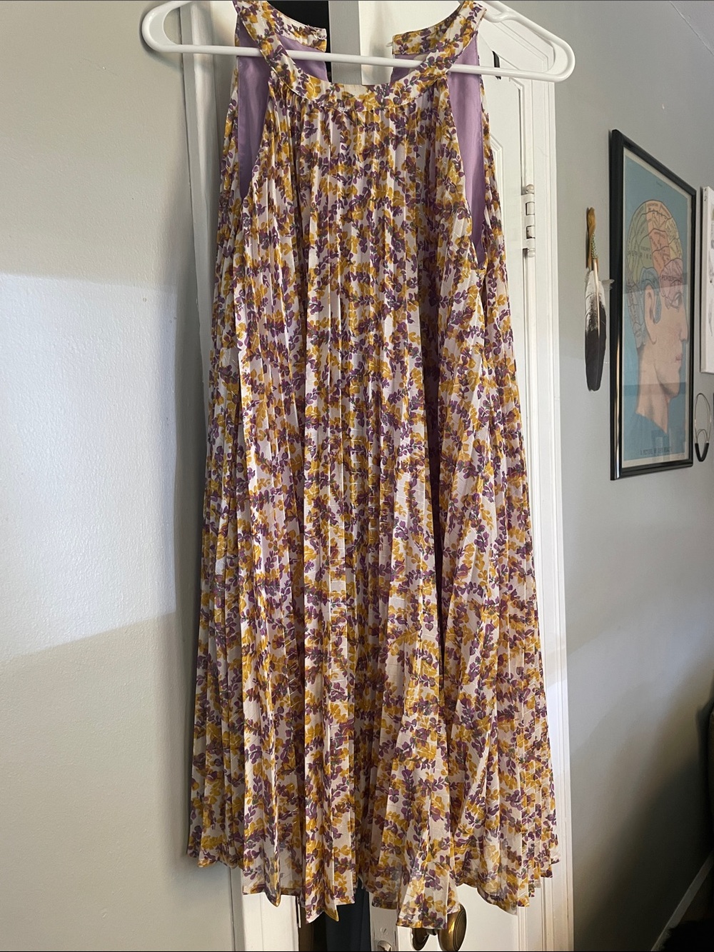 Melloday small Women’s Floral Pleated Midi Skirt - Purple & Mustard
